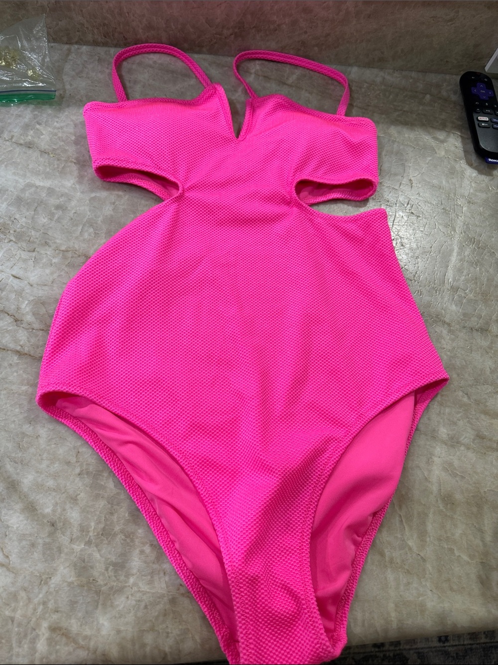 aerie Neon Pink Textured Cutout One-Piece Swimsuit nwt